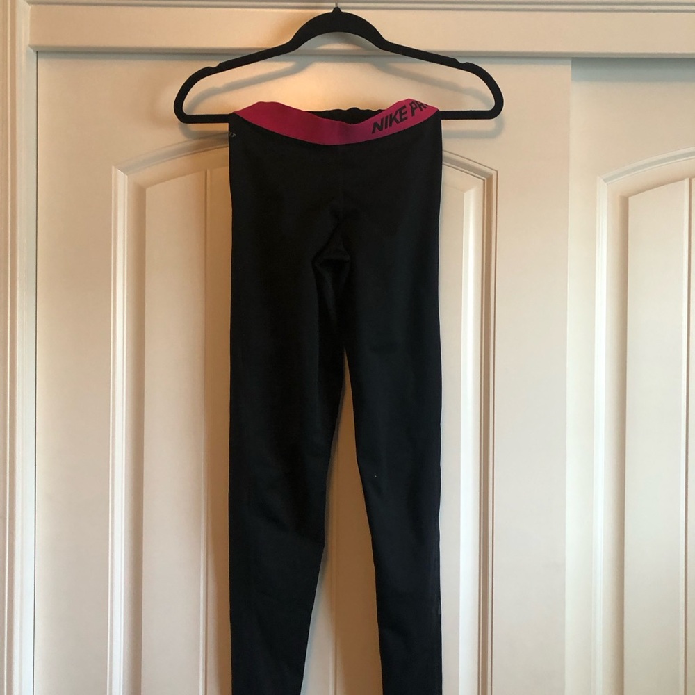 Nike Black Leggings with Pink Band